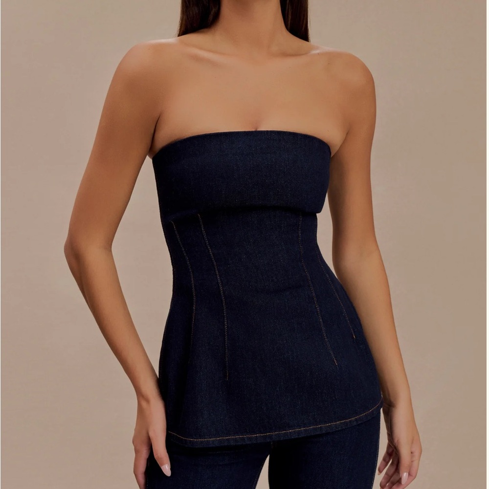 Elegant Black Strapless Denim Top